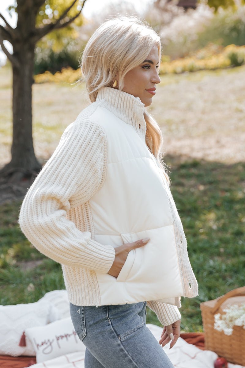 Veste pull hybride boutonnée crème