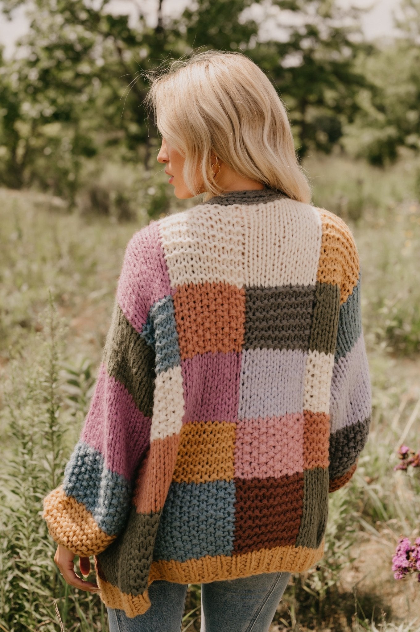 Cardigan à blocs de couleur olive à feuilles tombantes