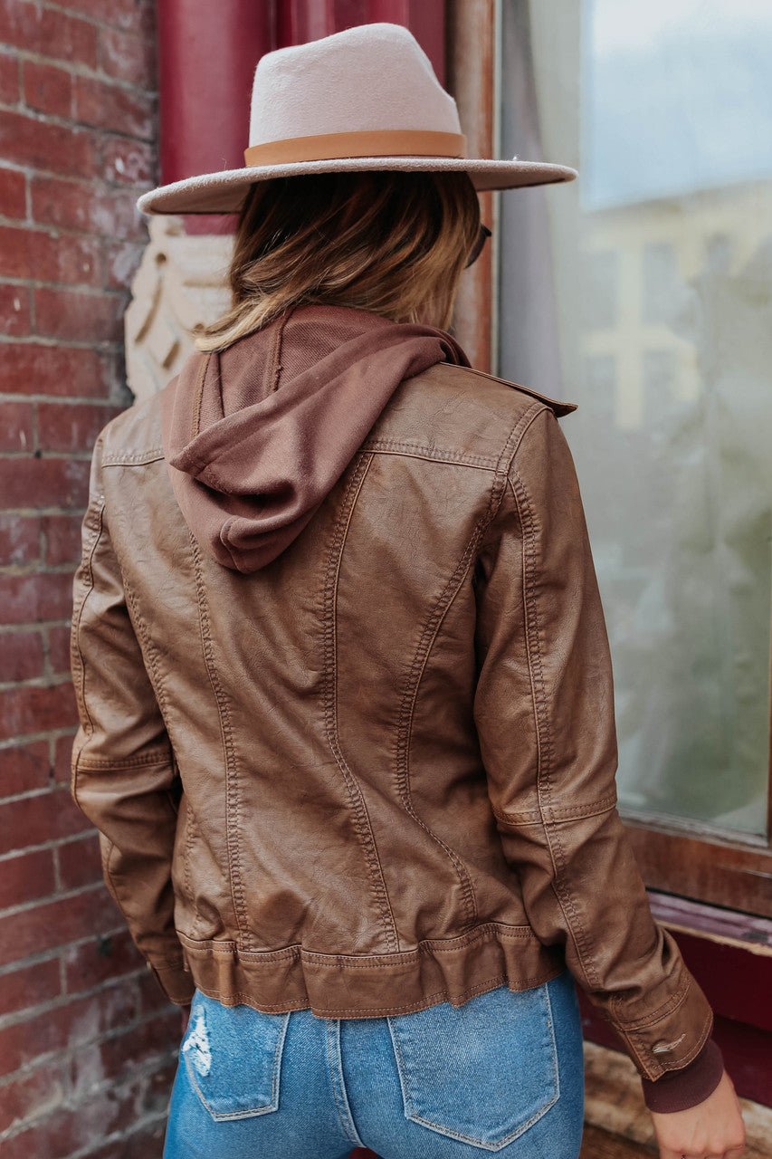 Sweat à capuche Veste en cuir vegan Camel