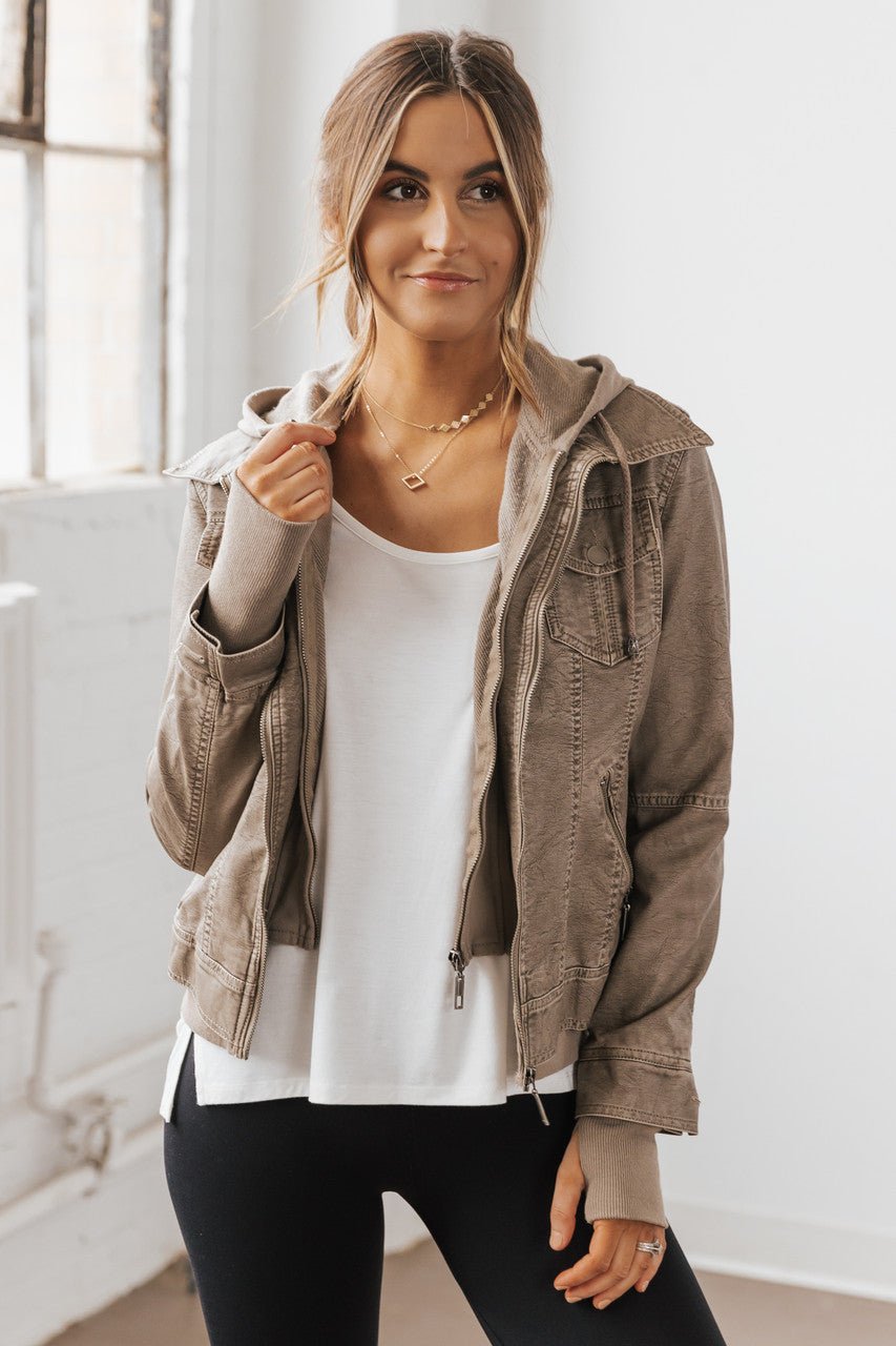 Sweat à capuche Veste en cuir vegan gris