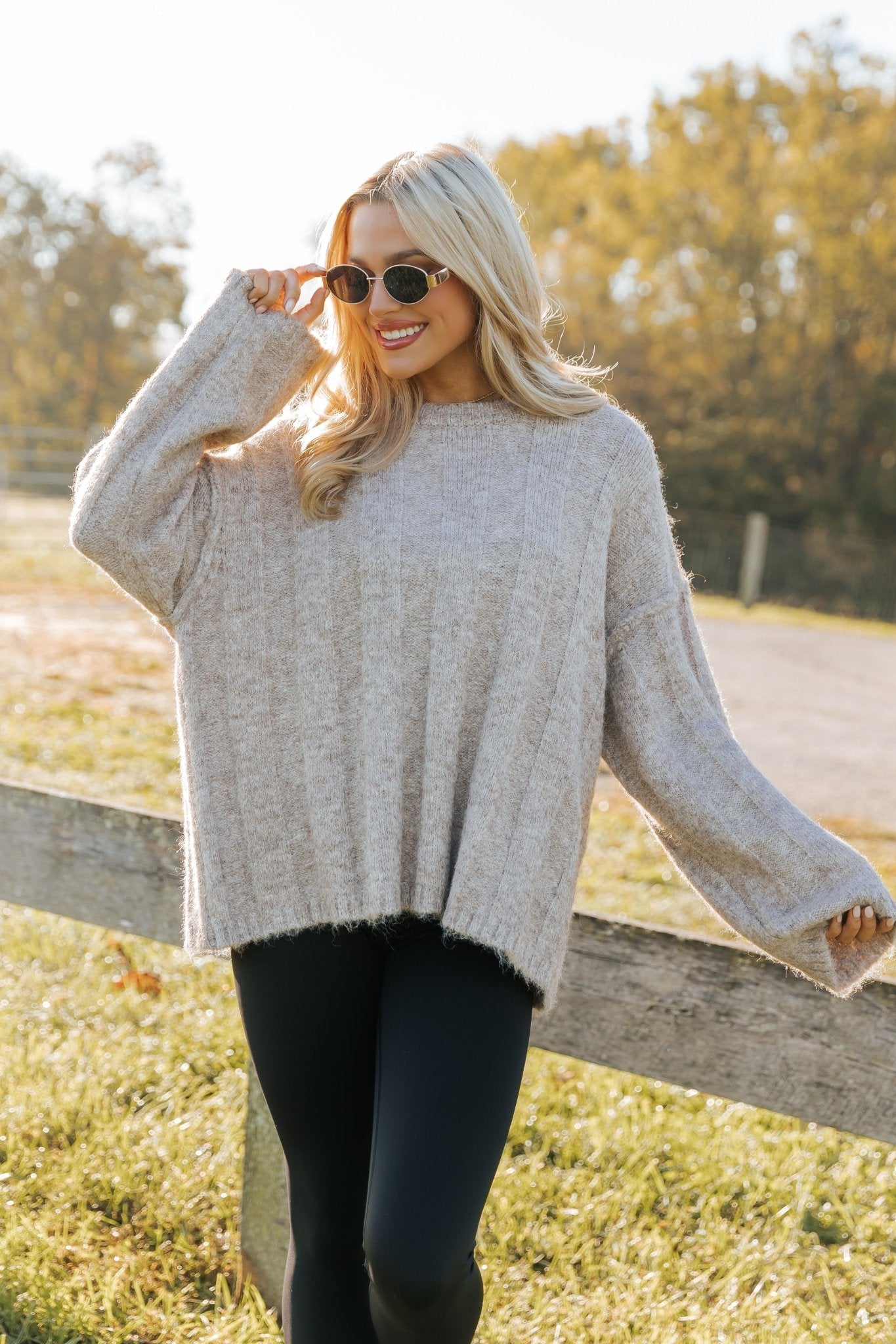 Pull côtelé oversize moka clair
