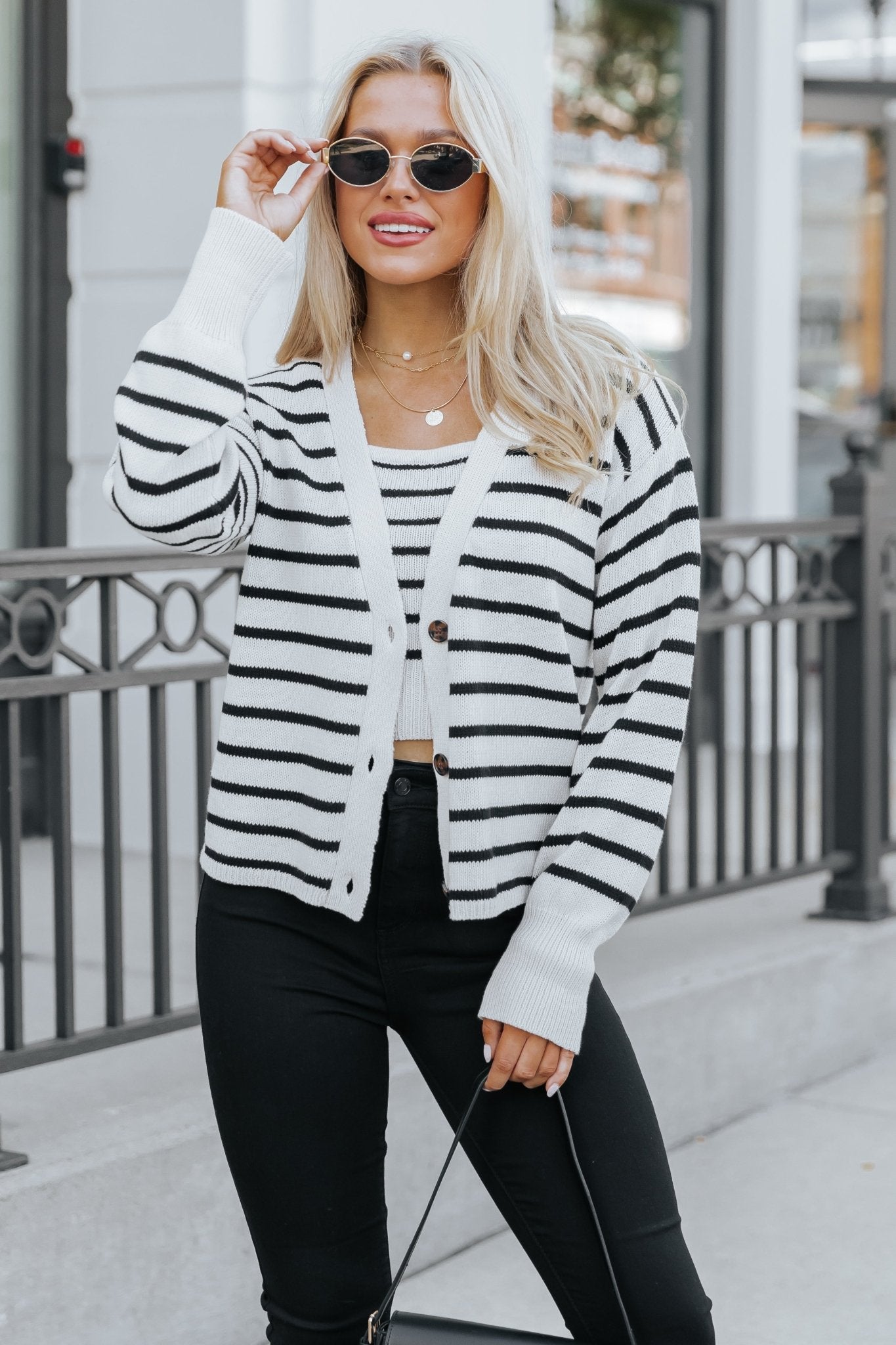 Cardigan rayé naturel et noir
