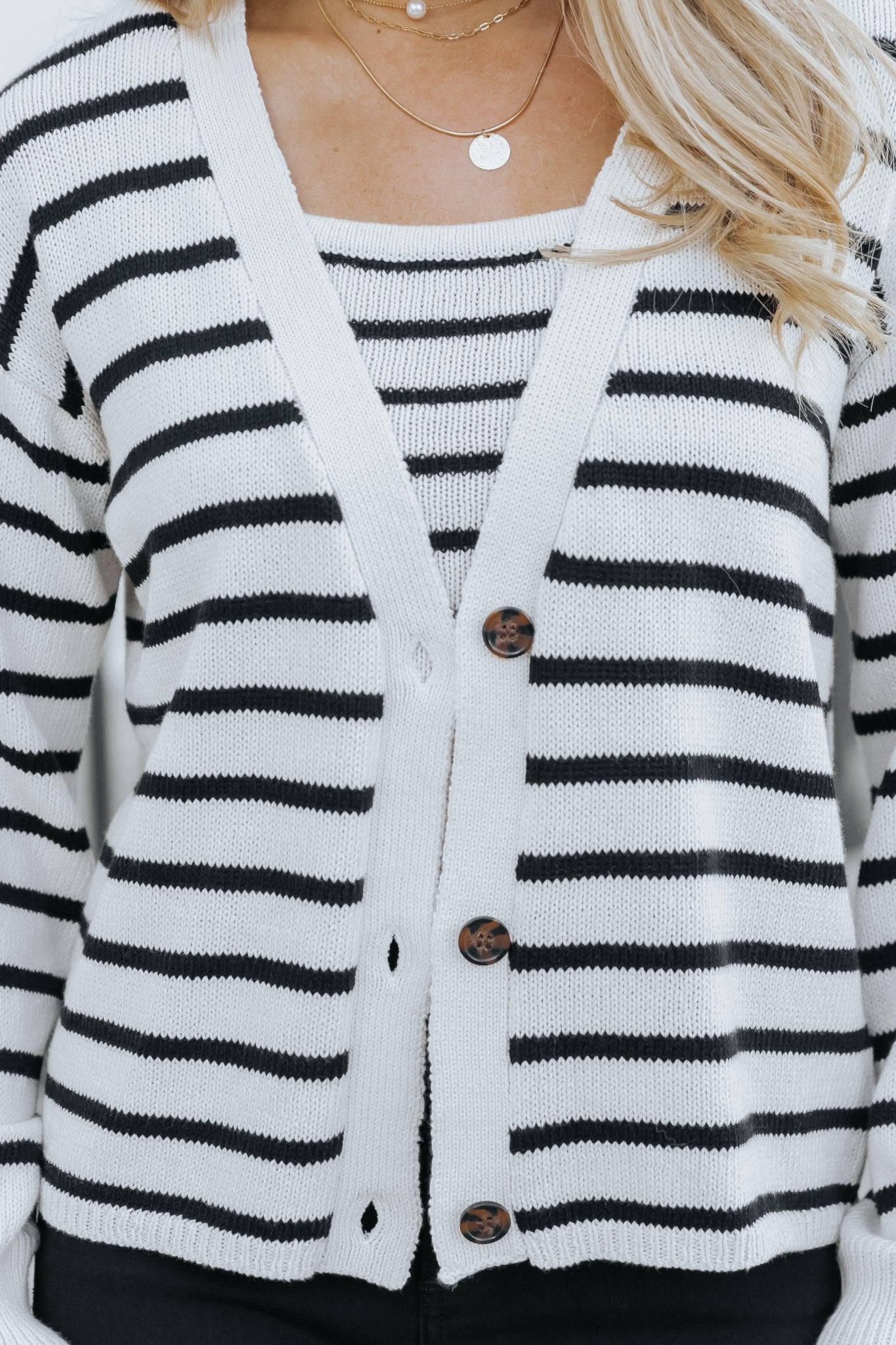 Cardigan rayé naturel et noir