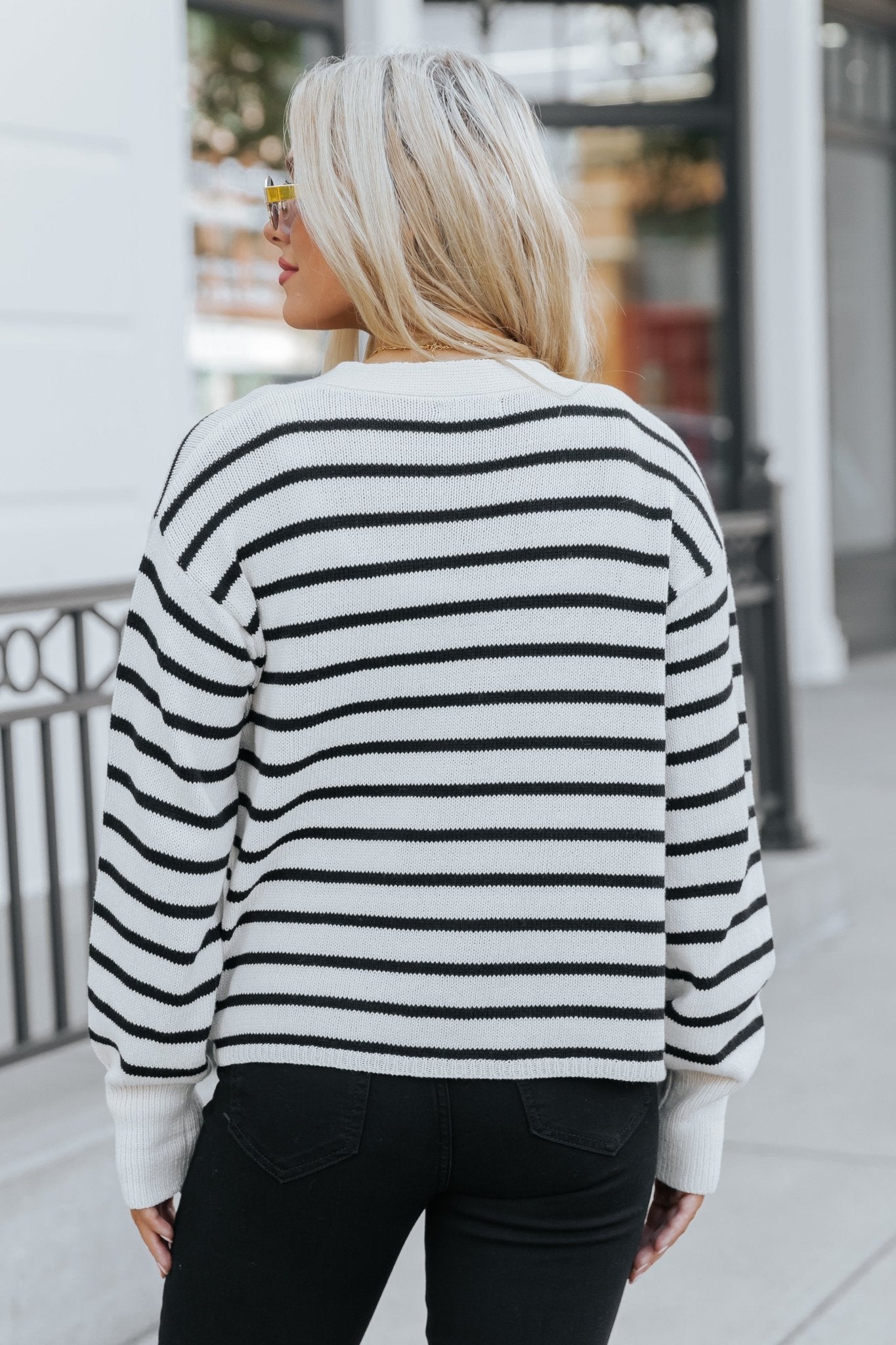 Cardigan rayé naturel et noir