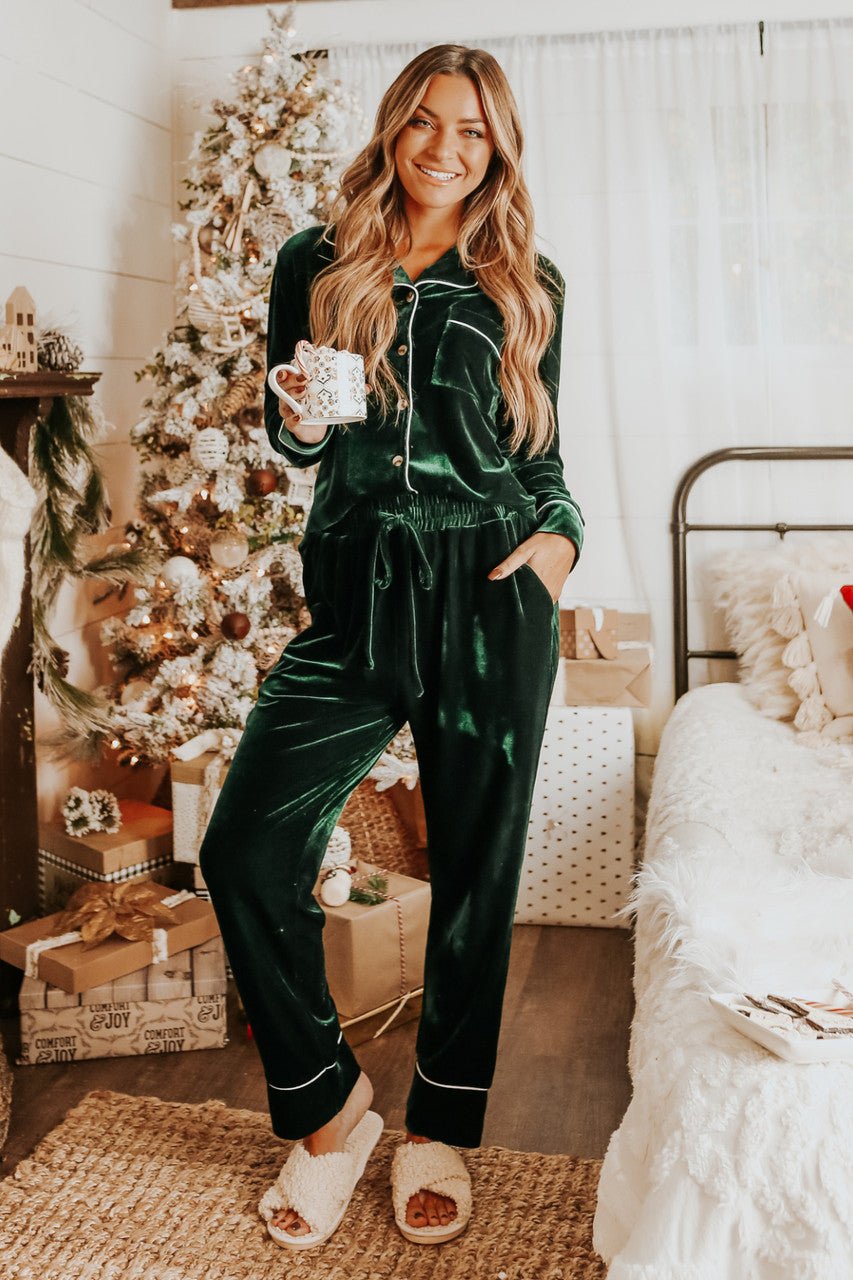 Ensemble pyjama en velours vert Pôle Nord