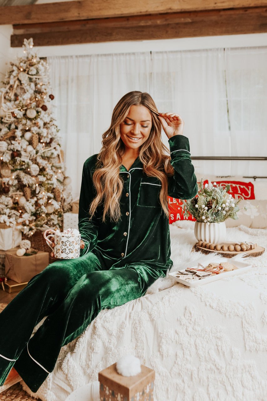 Ensemble pyjama en velours vert Pôle Nord