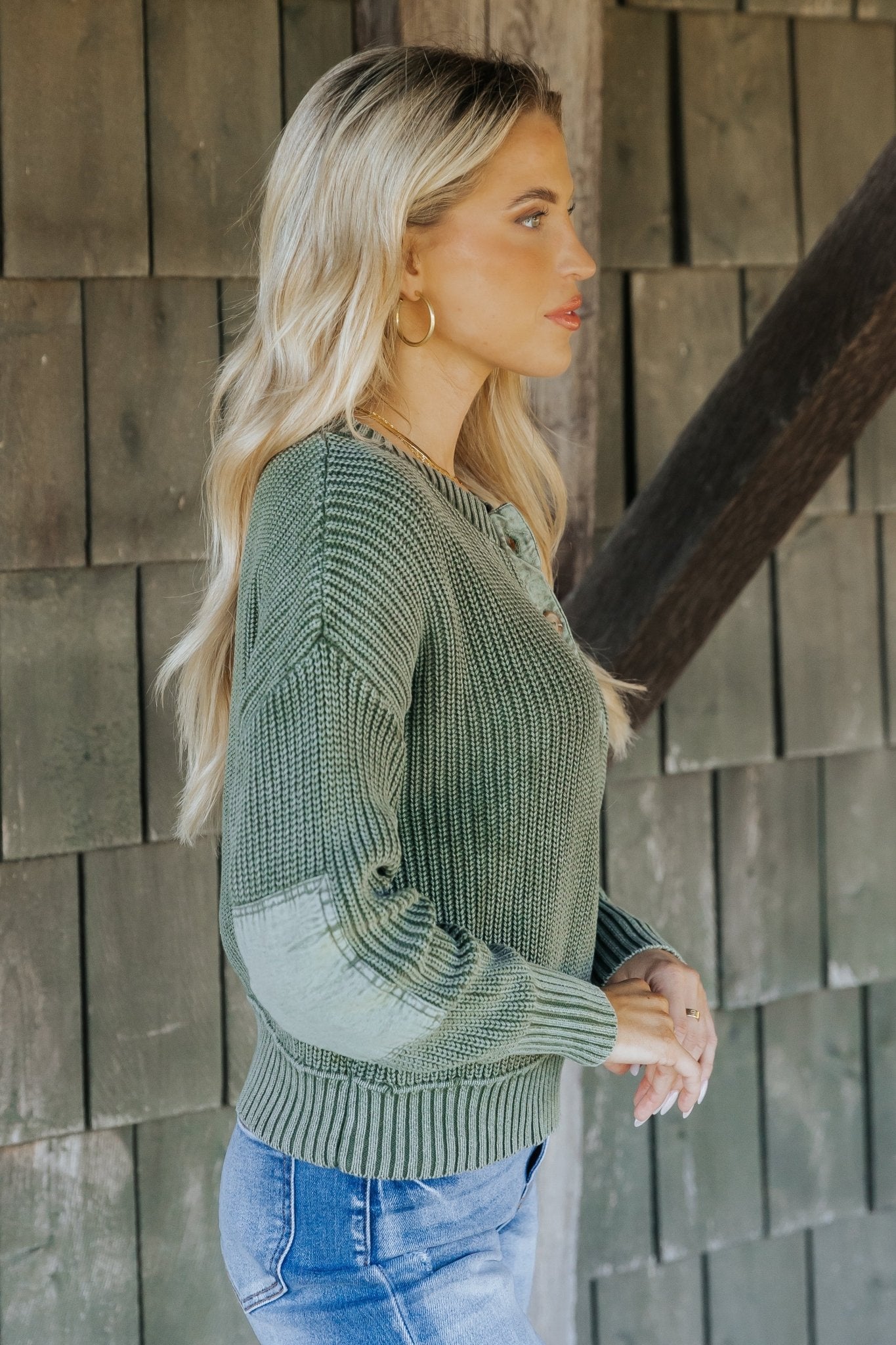 Pull Henley délavé olive