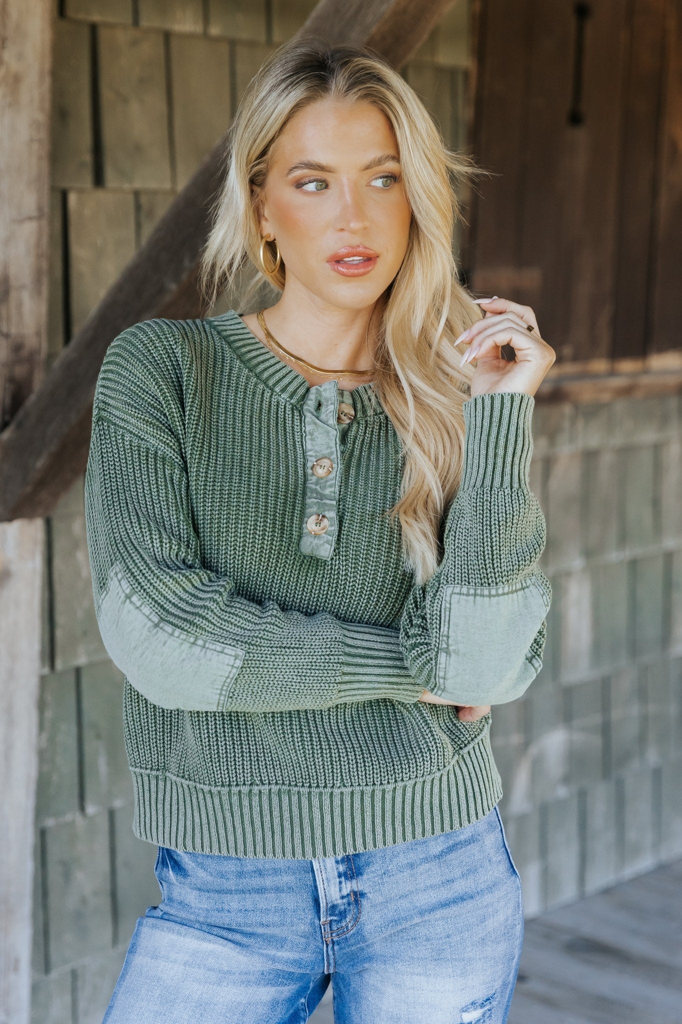Pull Henley délavé olive