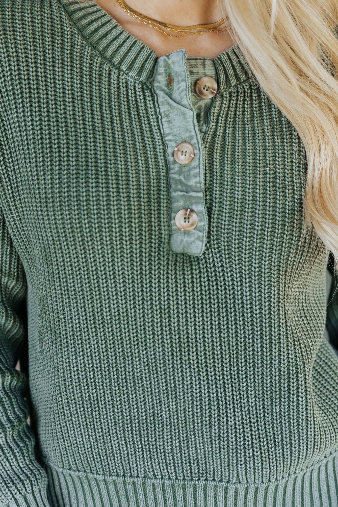 Pull Henley délavé olive