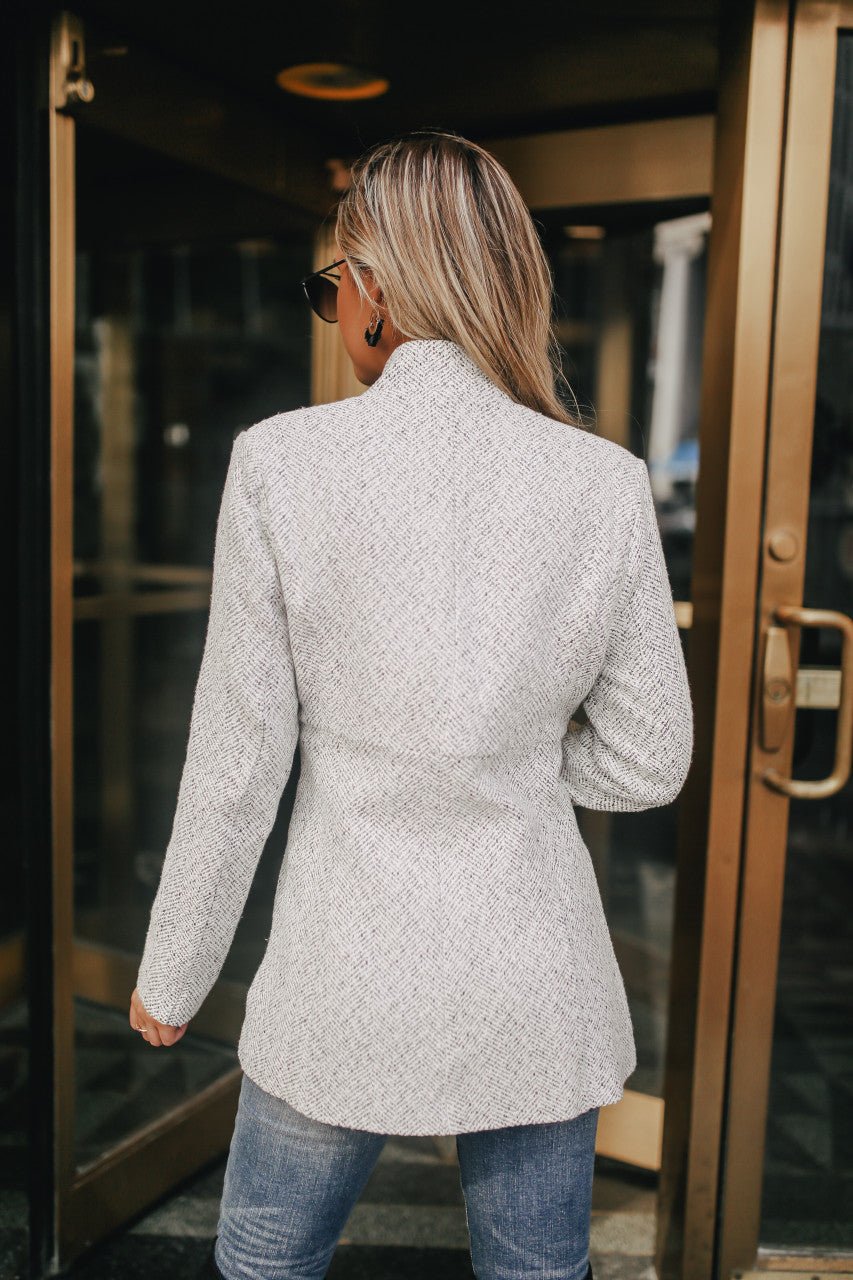 Veste à chevrons ouverte sur le devant - Gris/Blanc