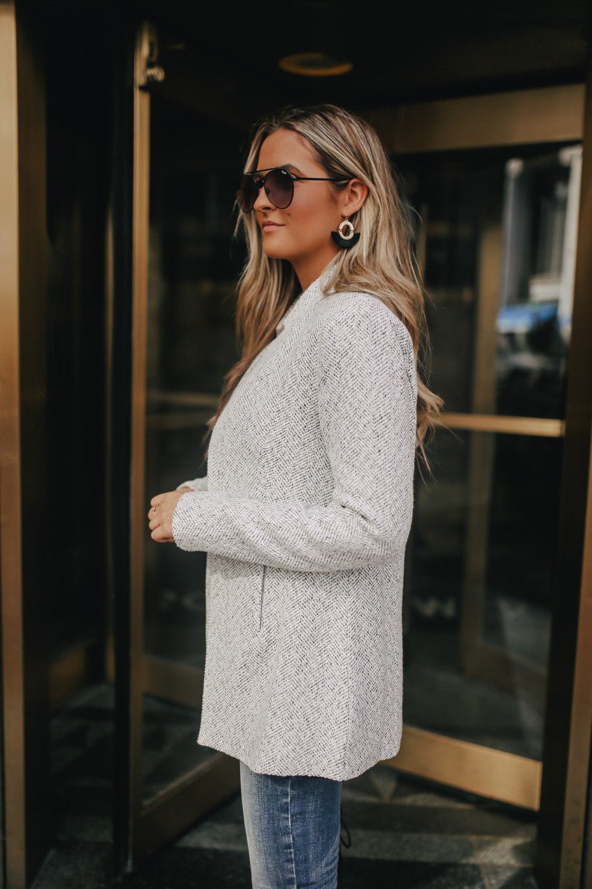 Veste à chevrons ouverte sur le devant - Gris/Blanc