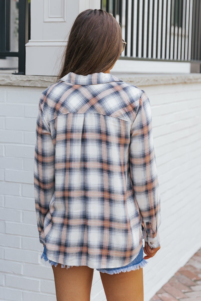 Chemise en flanelle à carreaux multicolores orange