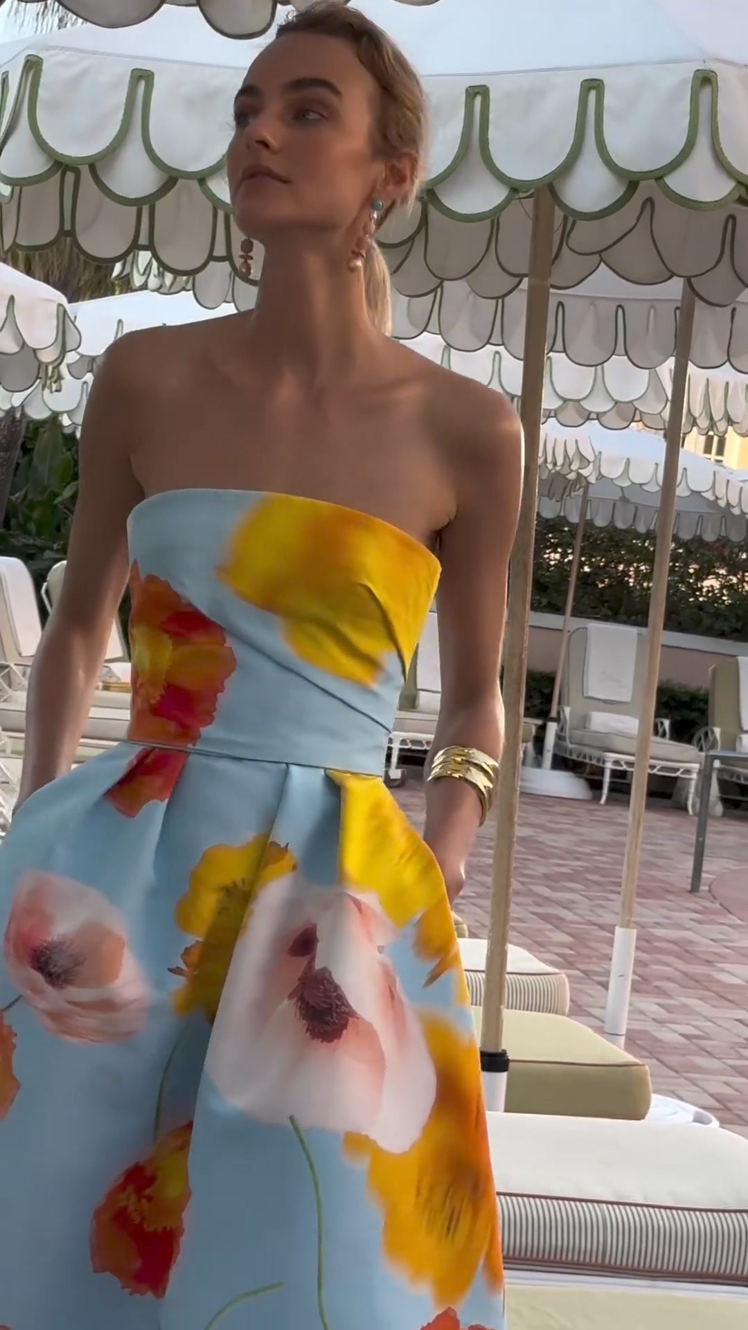 Floral Printed Silk Faille Tea-Length Gown