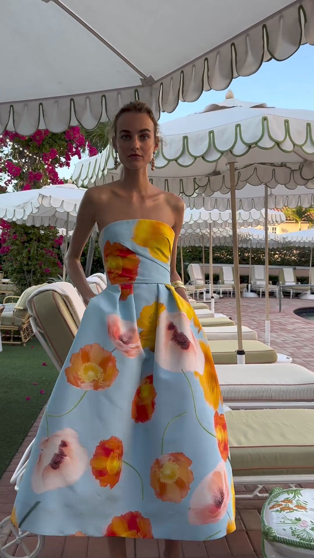 Floral Printed Silk Faille Tea-Length Gown