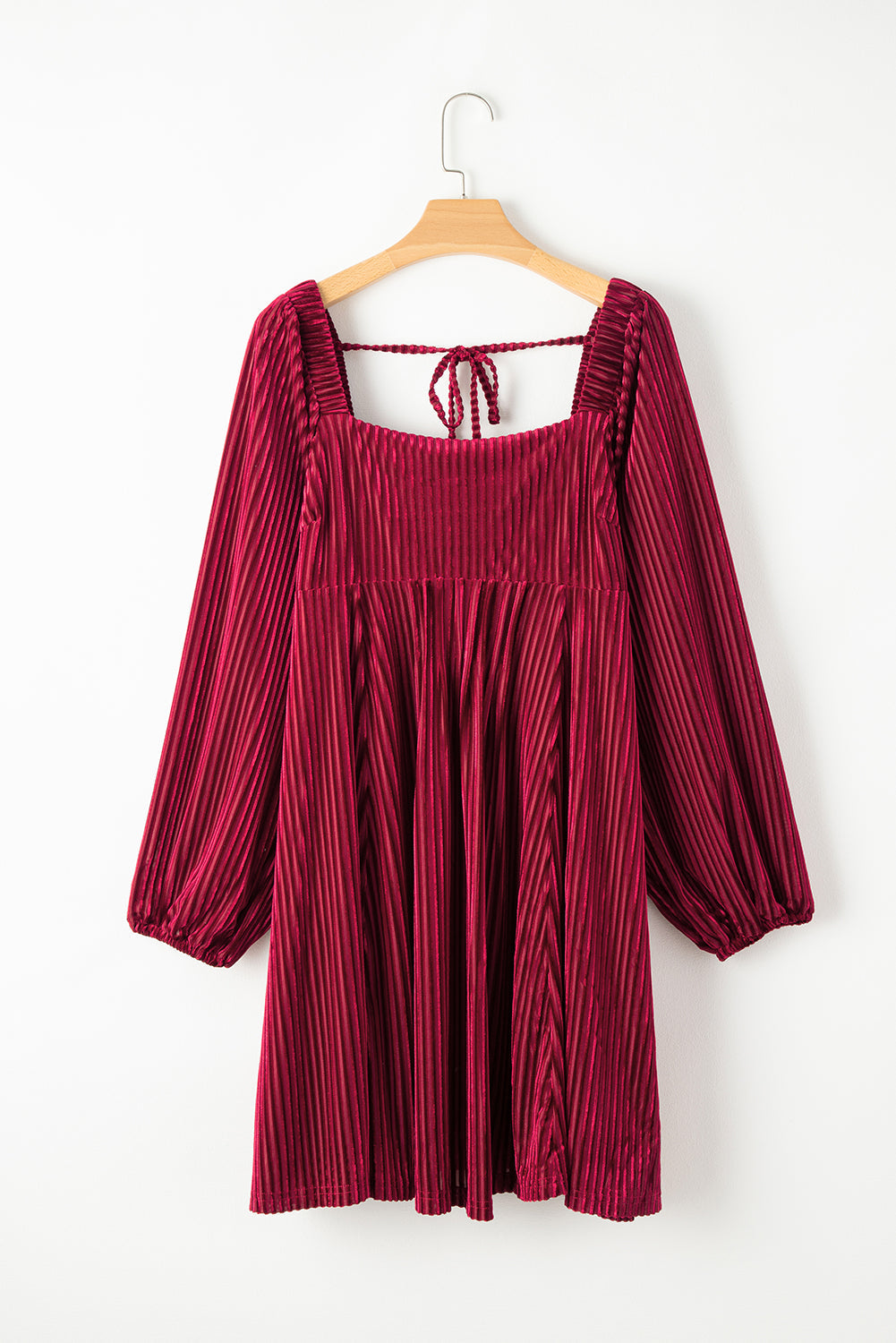 Square Neck Tie Back Ribbed  Dress
