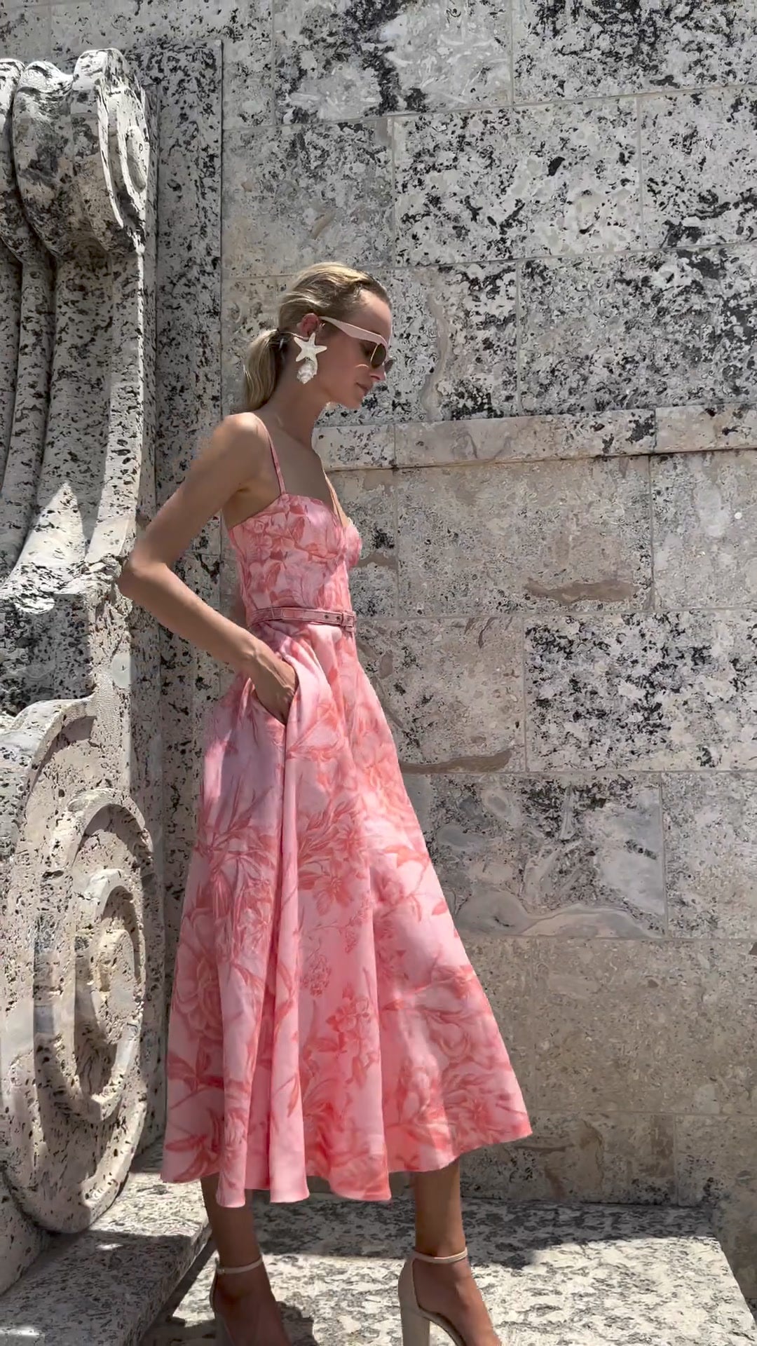 Floral Toile Printed Linen A-line Corset Gown - Pink
