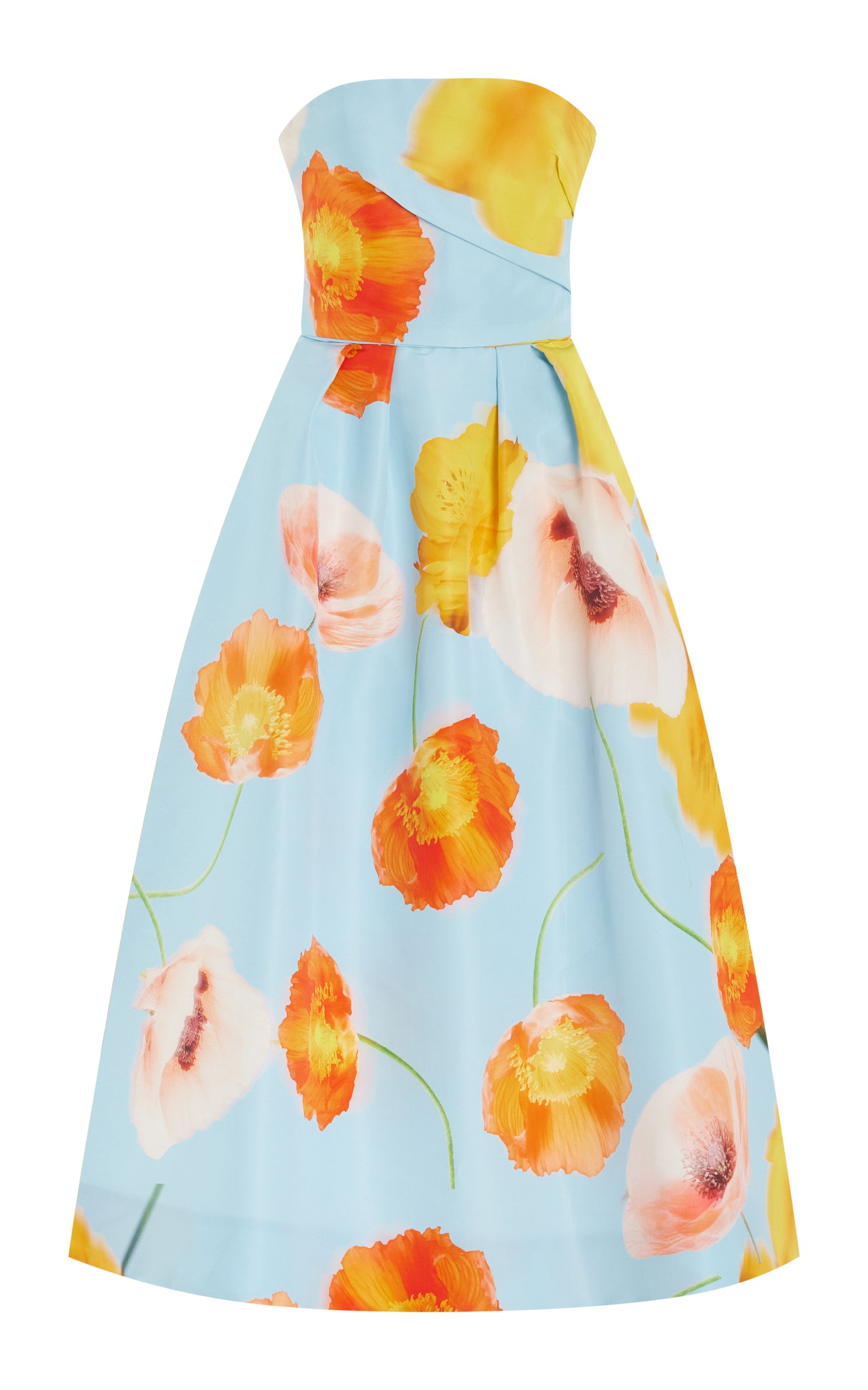 Floral Printed Silk Faille Tea-Length Gown