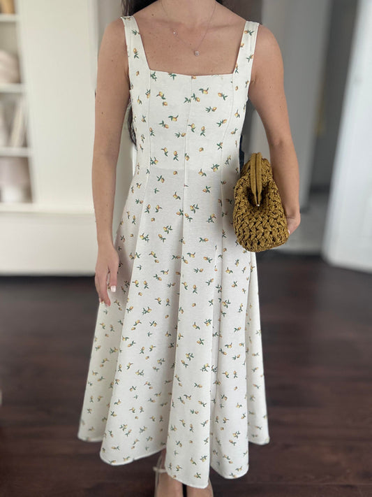 Lemon Pattern Square Neck Dress