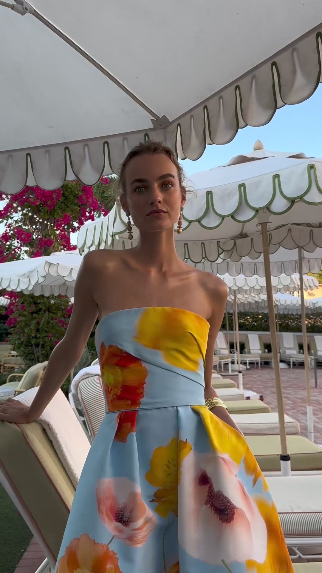 Floral Printed Silk Faille Tea-Length Gown