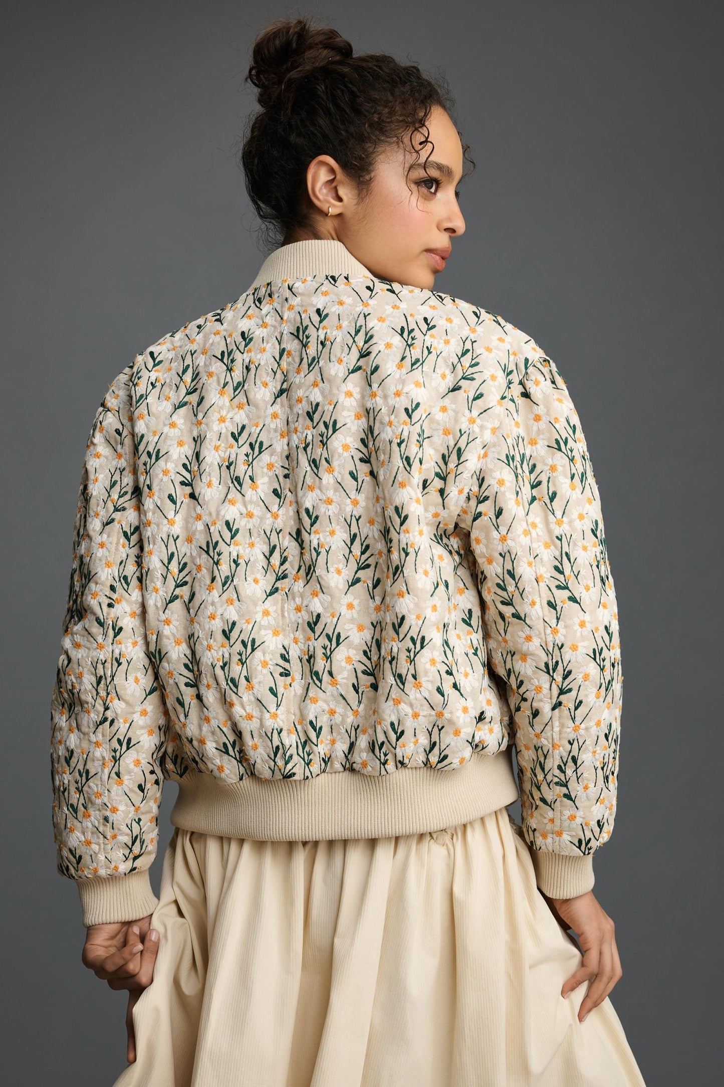 Simon Embroidered Daisy Bomber Jacket