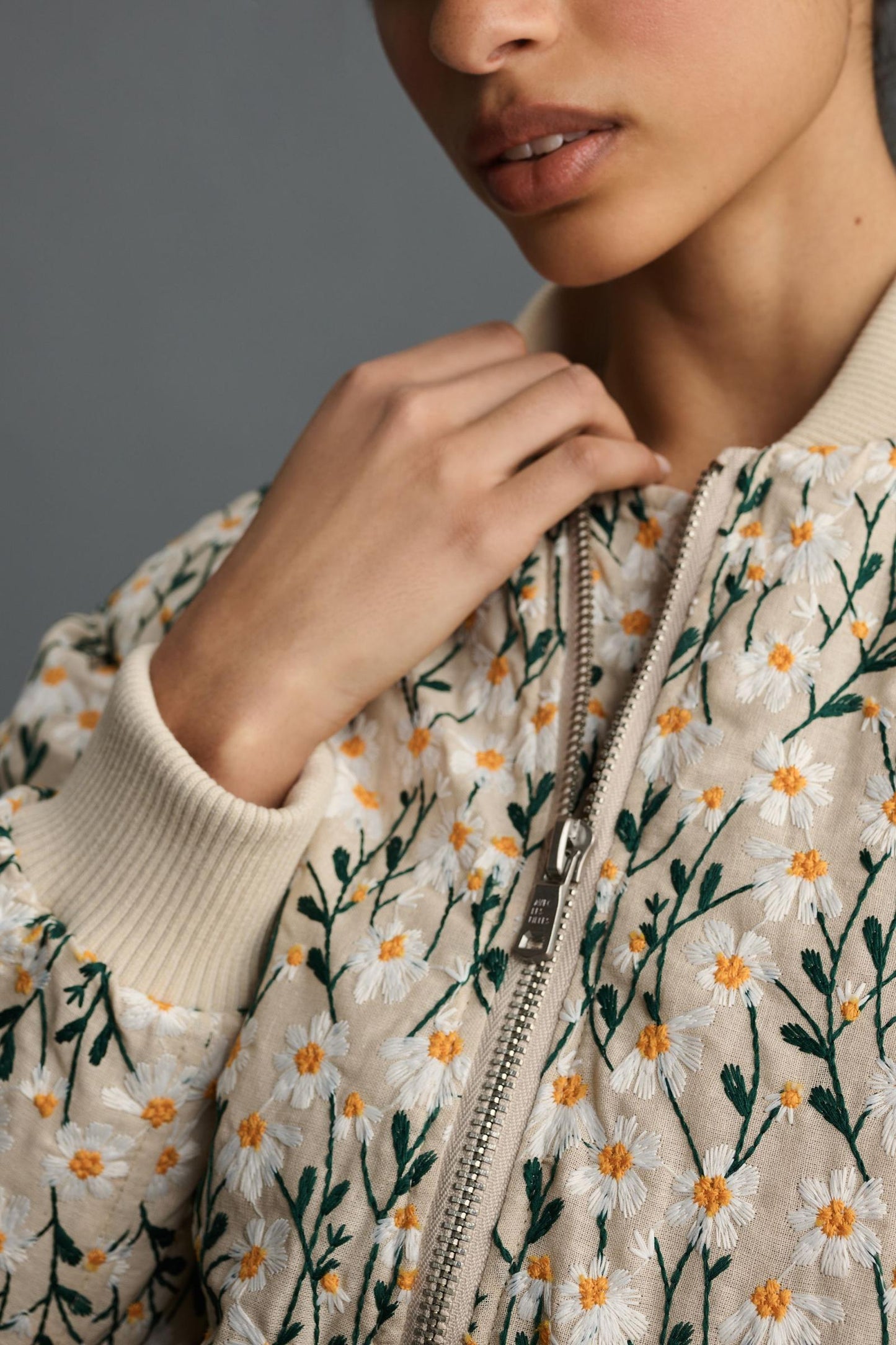 Simon Embroidered Daisy Bomber Jacket