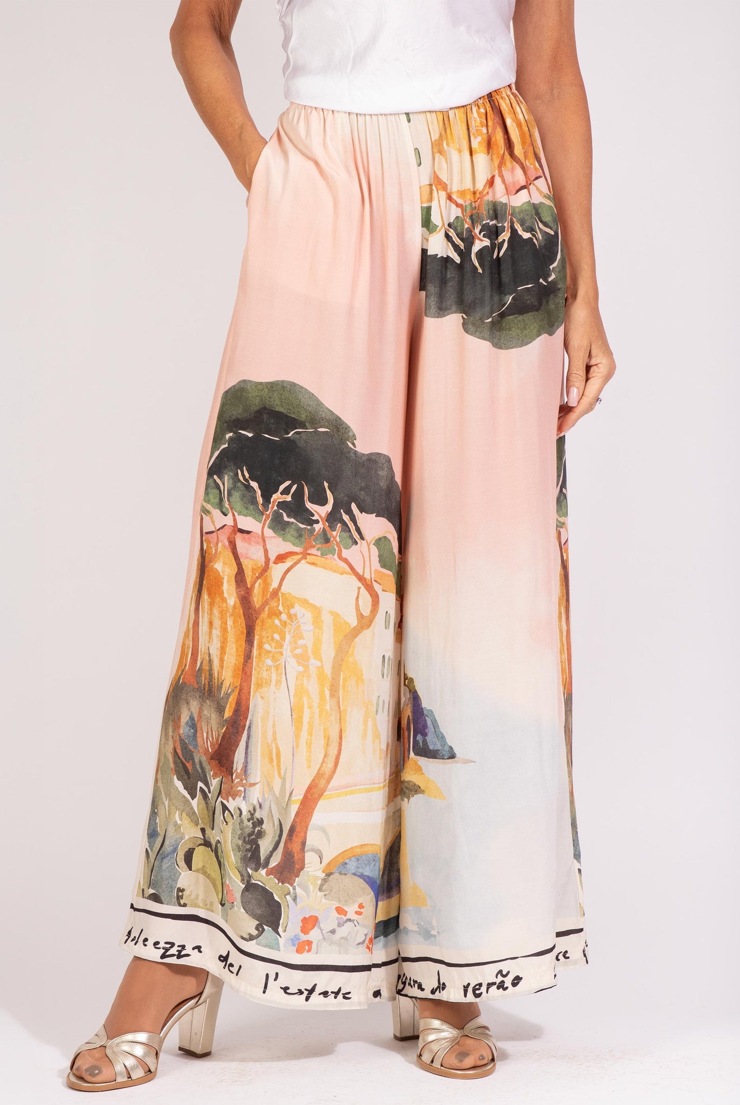 Unique Satin Landscape Print Loose Oversized Set