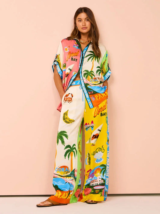 Paradiso Silk Shirt and Pant In Multi
