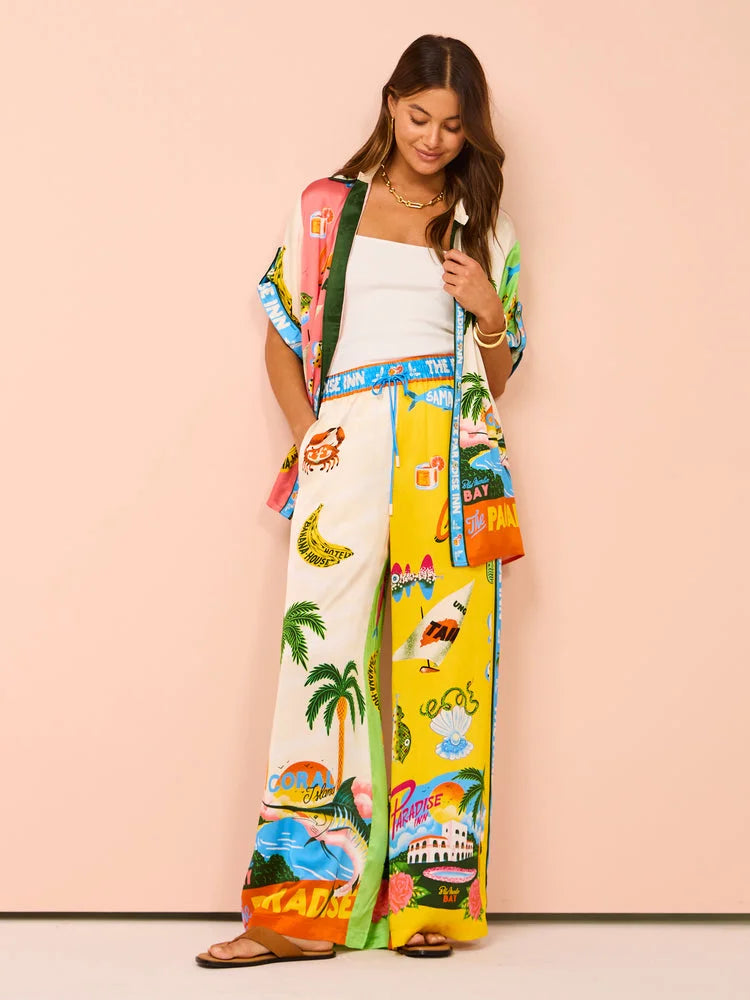 Paradiso Silk Shirt and Pant In Multi