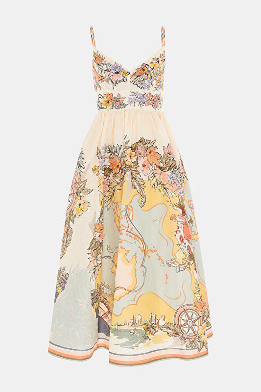 Bohemien Floral  Linen Dress