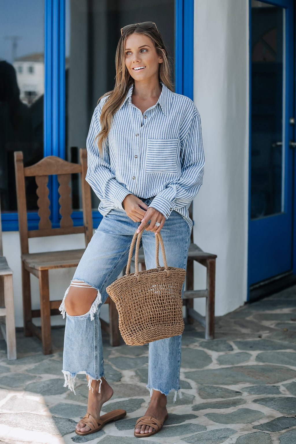 Blue Stripe Button Down Shirt - FINAL SALE