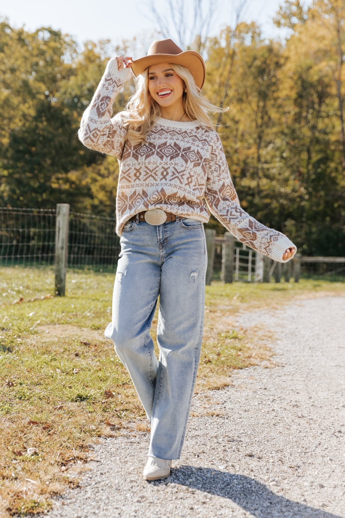 Pull à imprimé aztèque marron et beige