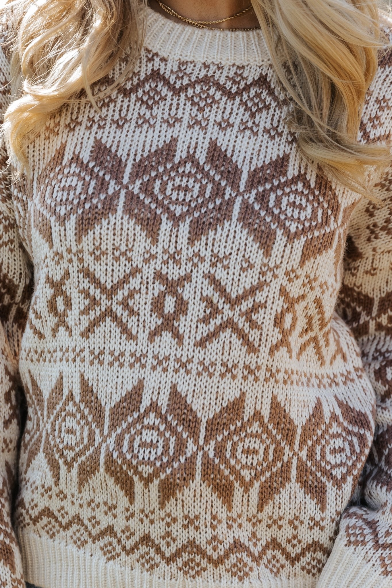 Pull à imprimé aztèque marron et beige