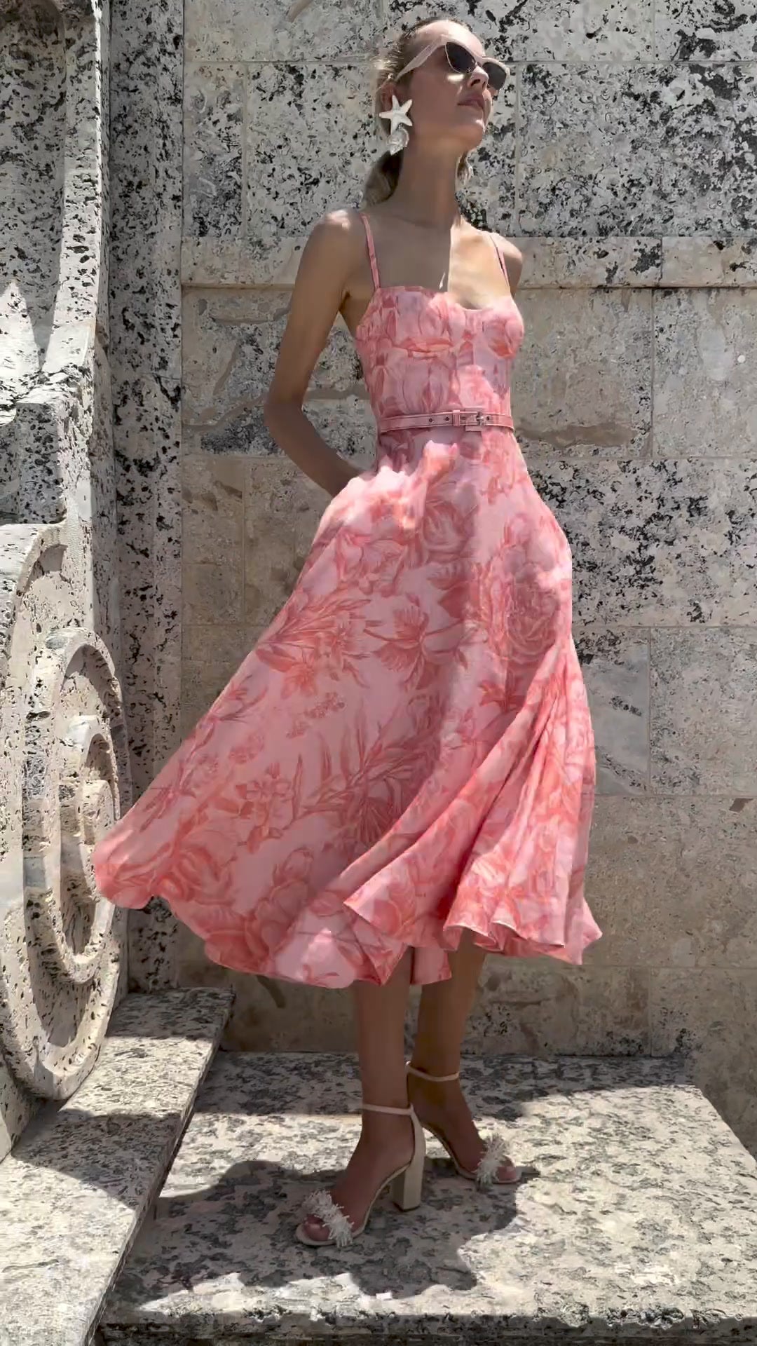 Floral Toile Printed Linen A-line Corset Gown - Pink