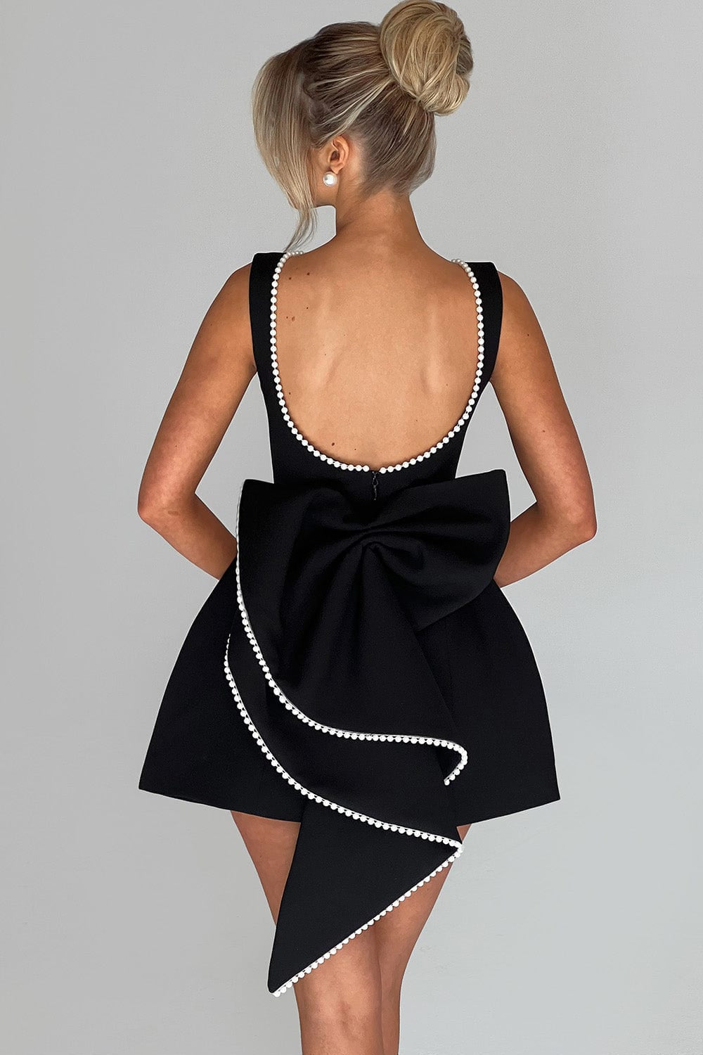 Bow Pearl Embellished Mini Dress