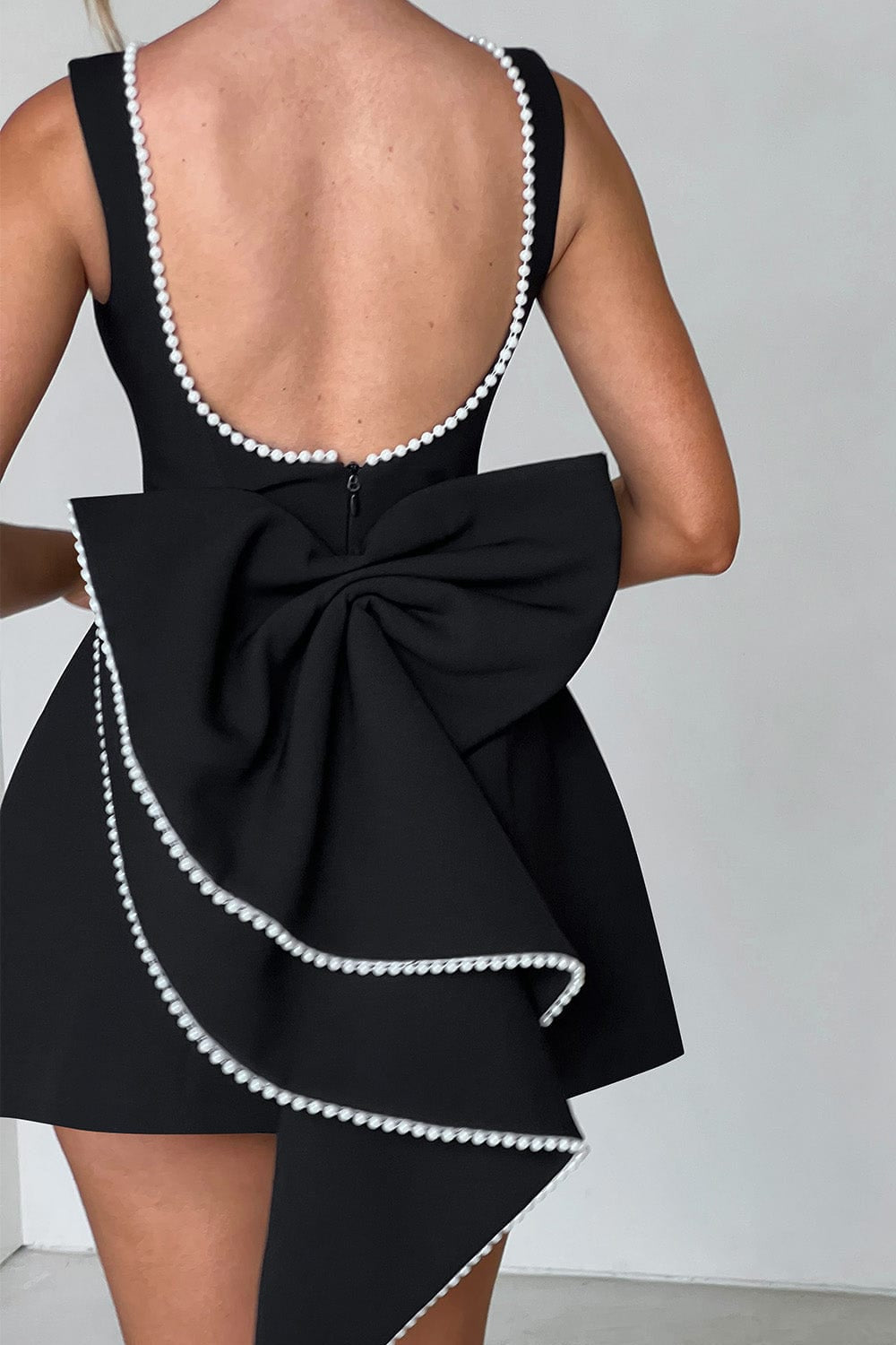 Bow Pearl Embellished Mini Dress