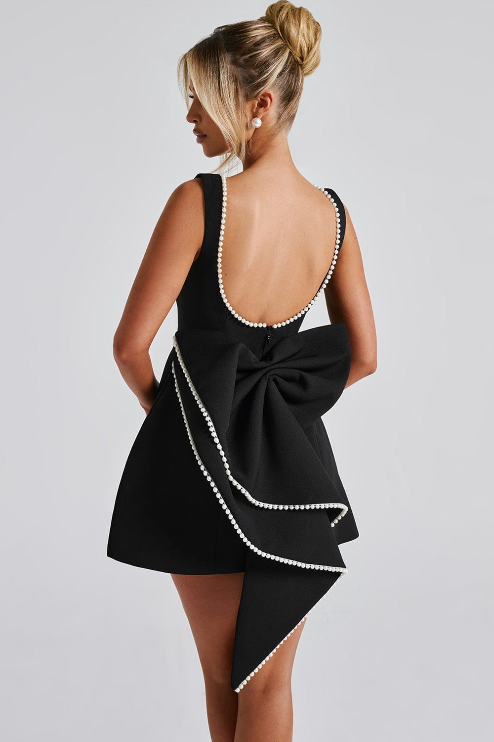 Bow Pearl Embellished Mini Dress