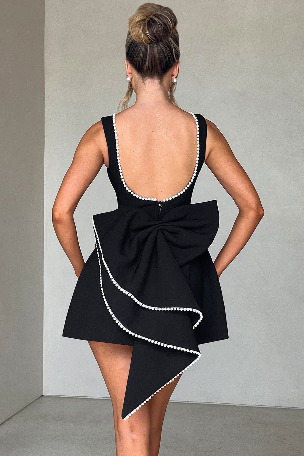 Bow Pearl Embellished Mini Dress
