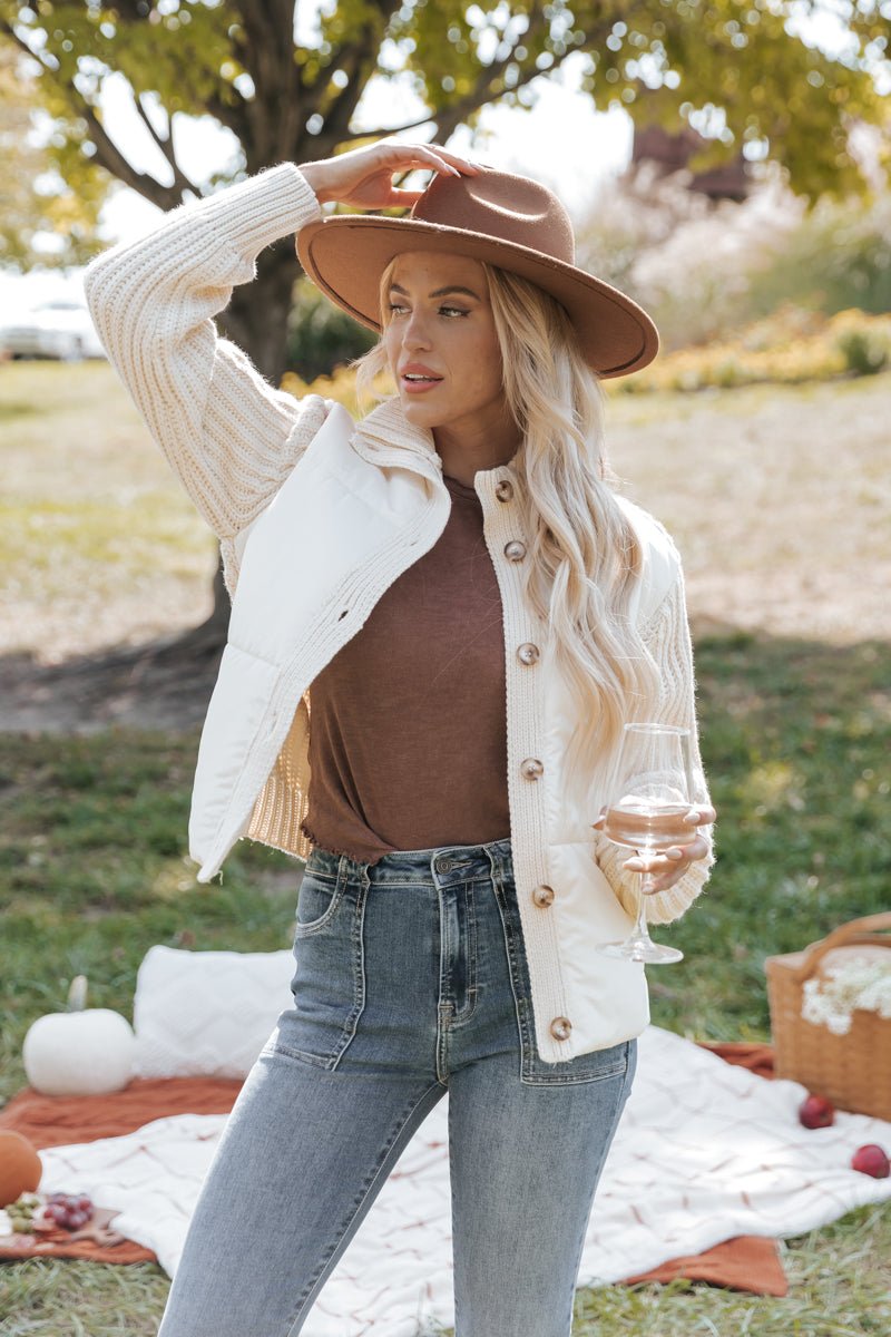 Cream Button Down Hybrid Sweater Jacket