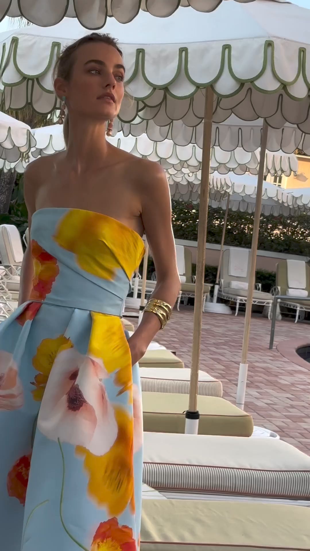 Floral Printed Silk Faille Tea-Length Gown