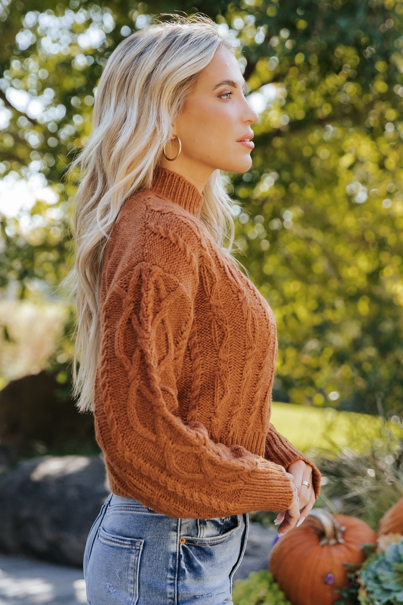 Fall Fest Cable Knit Sweater - Burnt Orange