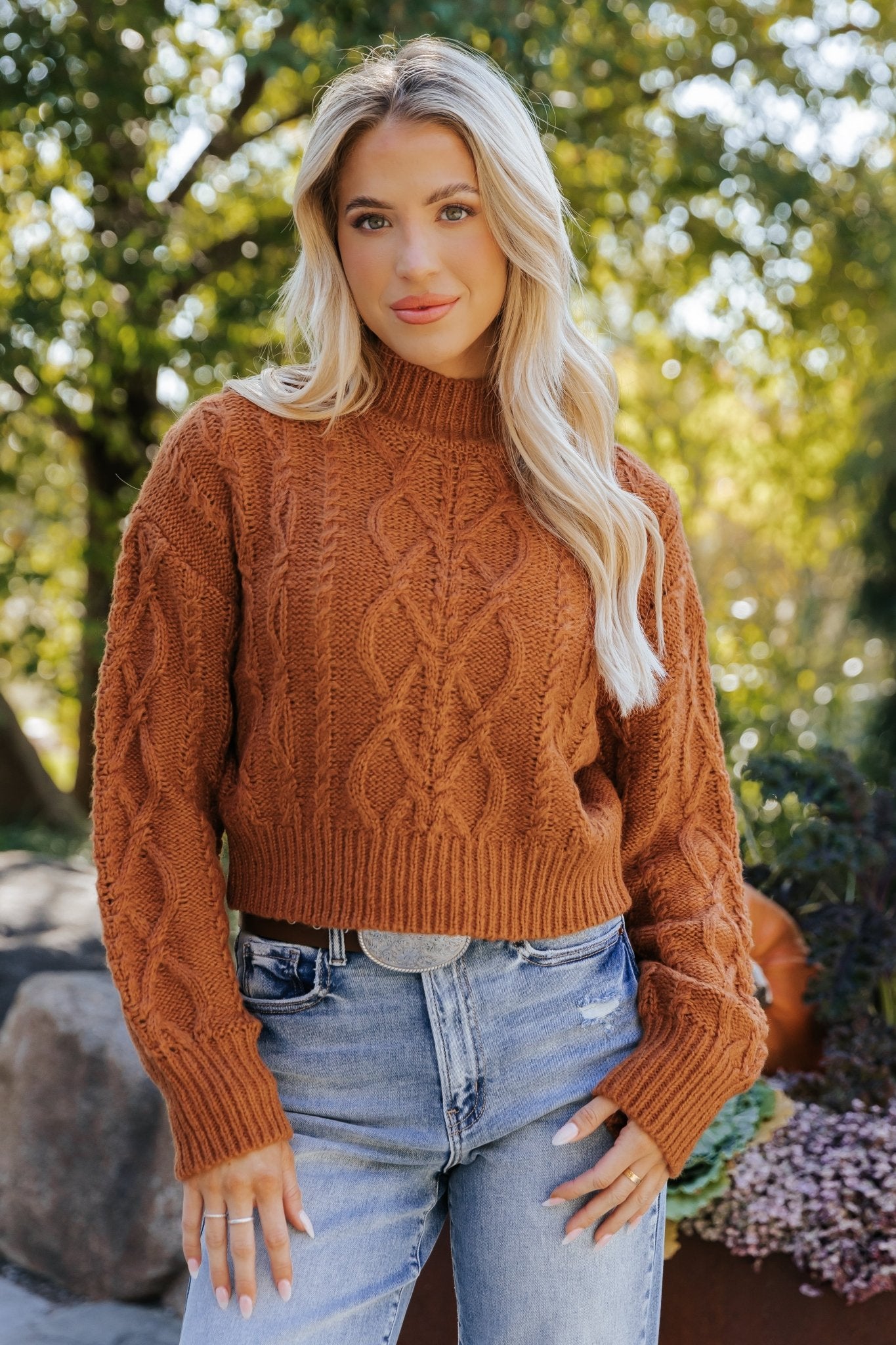 Fall Fest Cable Knit Sweater - Burnt Orange