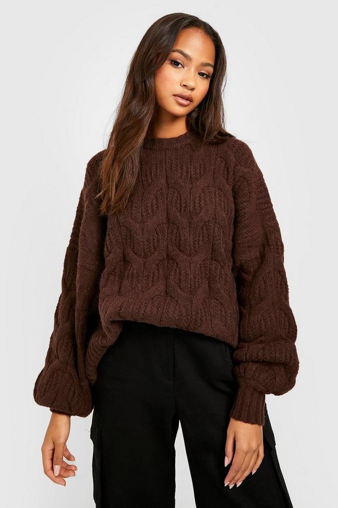 Fluffy Cable Knit Crew Neck Jumper