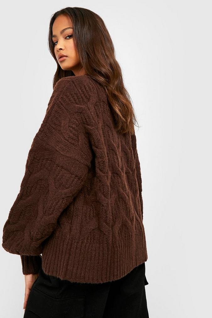 Fluffy Cable Knit Crew Neck Jumper