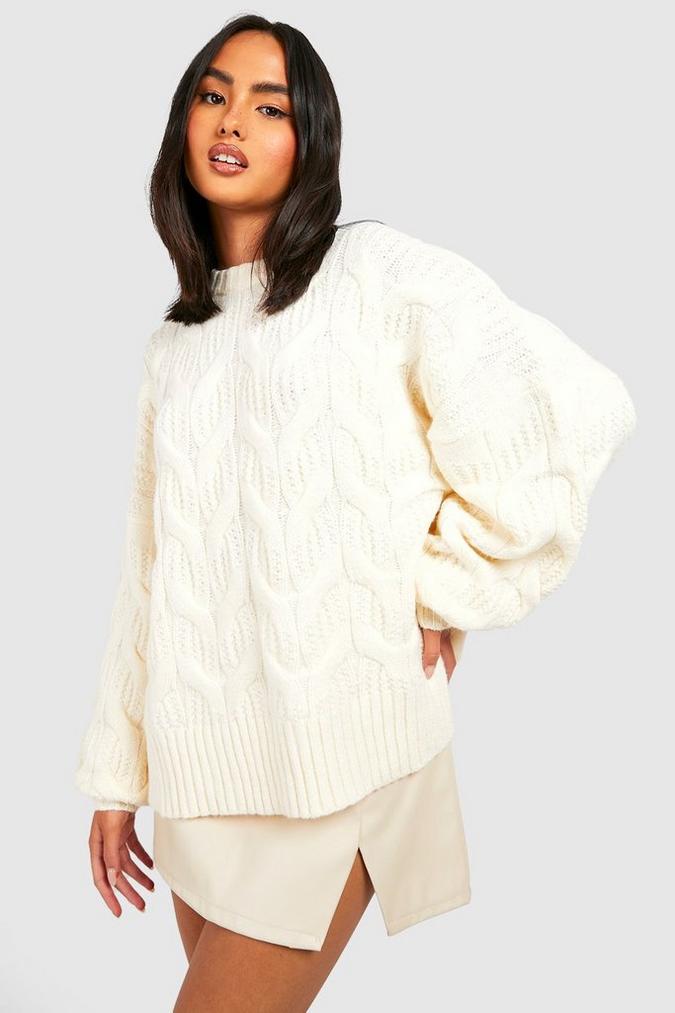 Fluffy Cable Knit Crew Neck Jumper