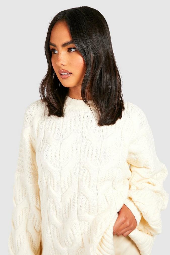Fluffy Cable Knit Crew Neck Jumper