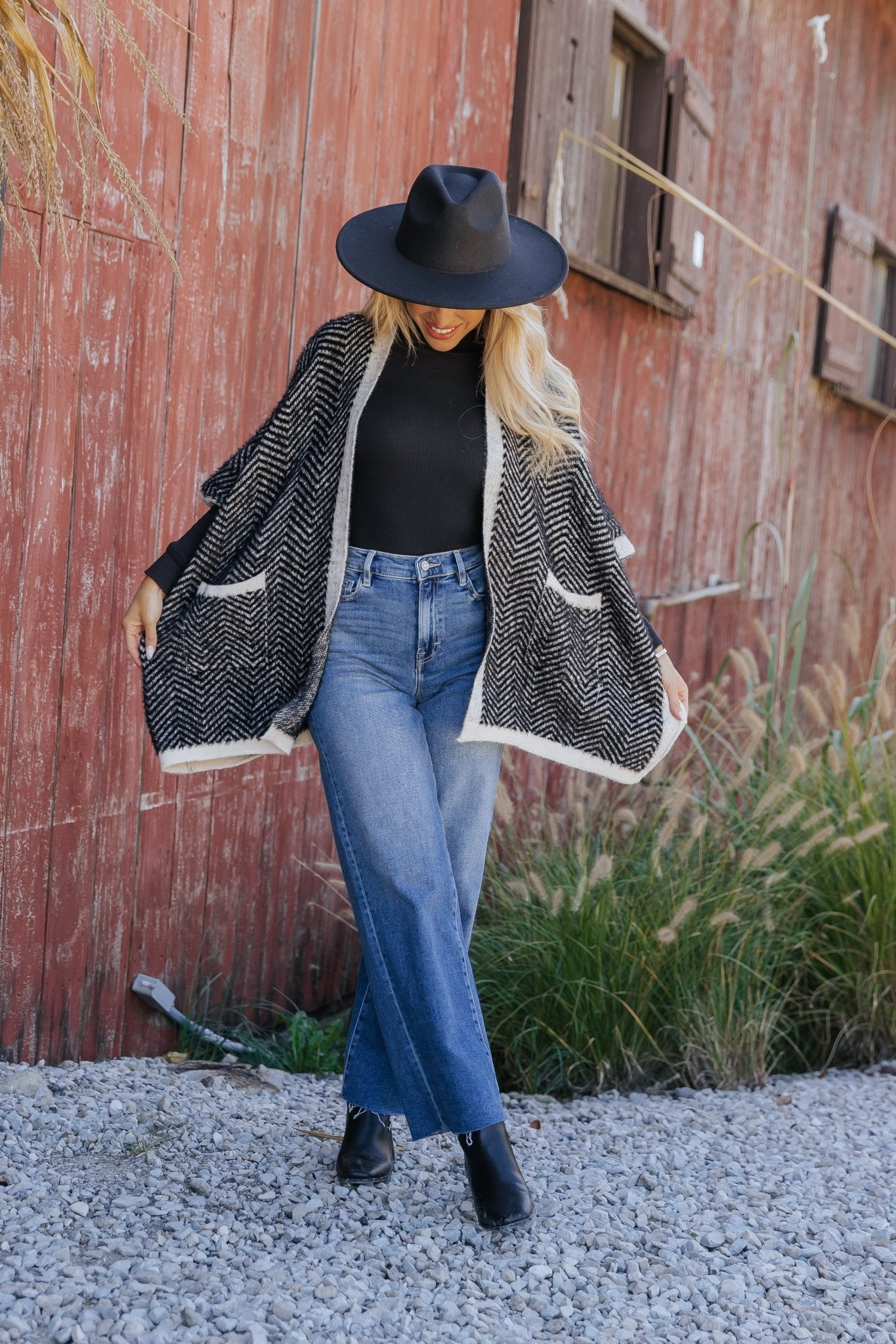 Fuzzy Black Herringbone Kimono