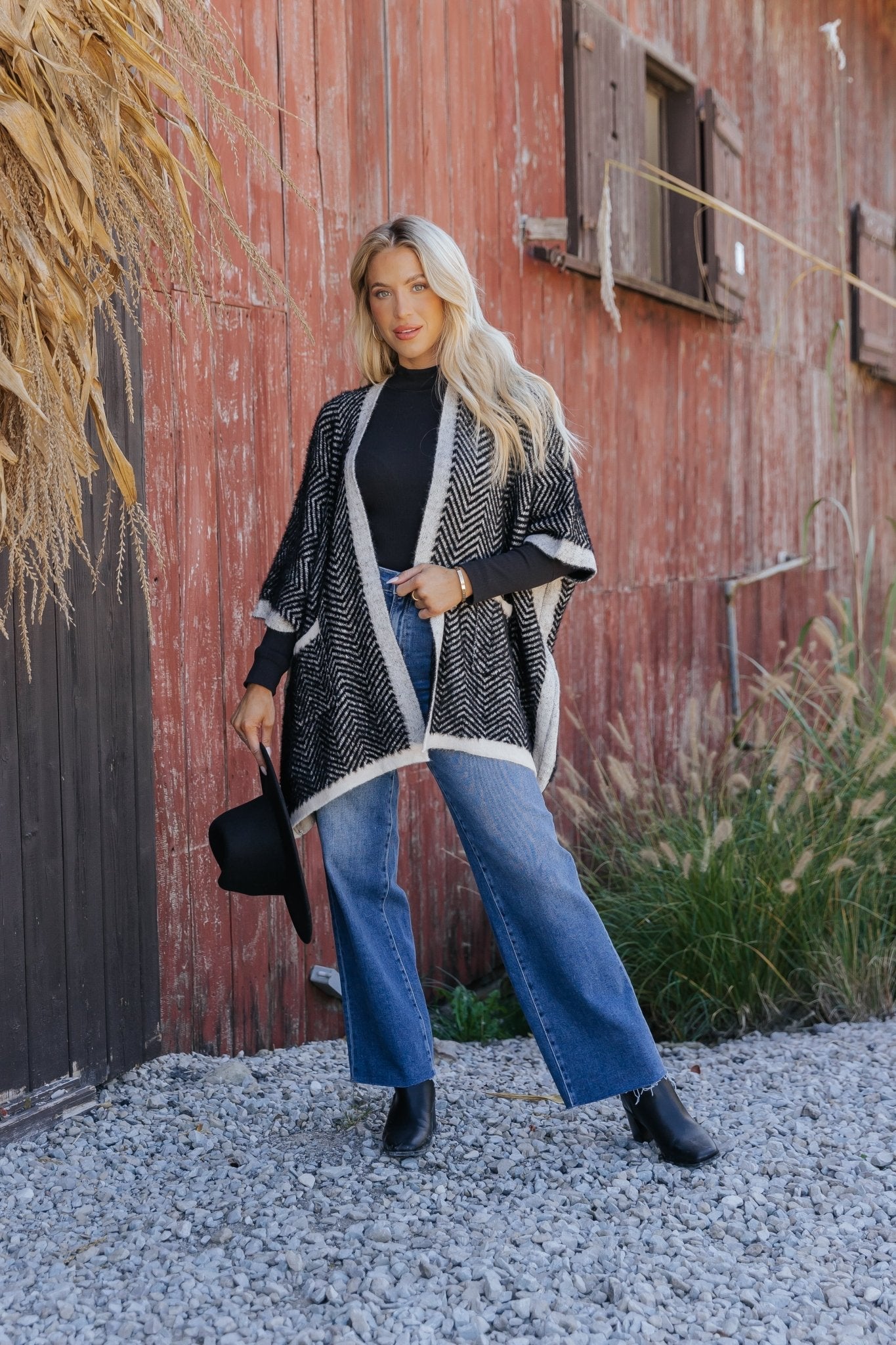 Fuzzy Black Herringbone Kimono