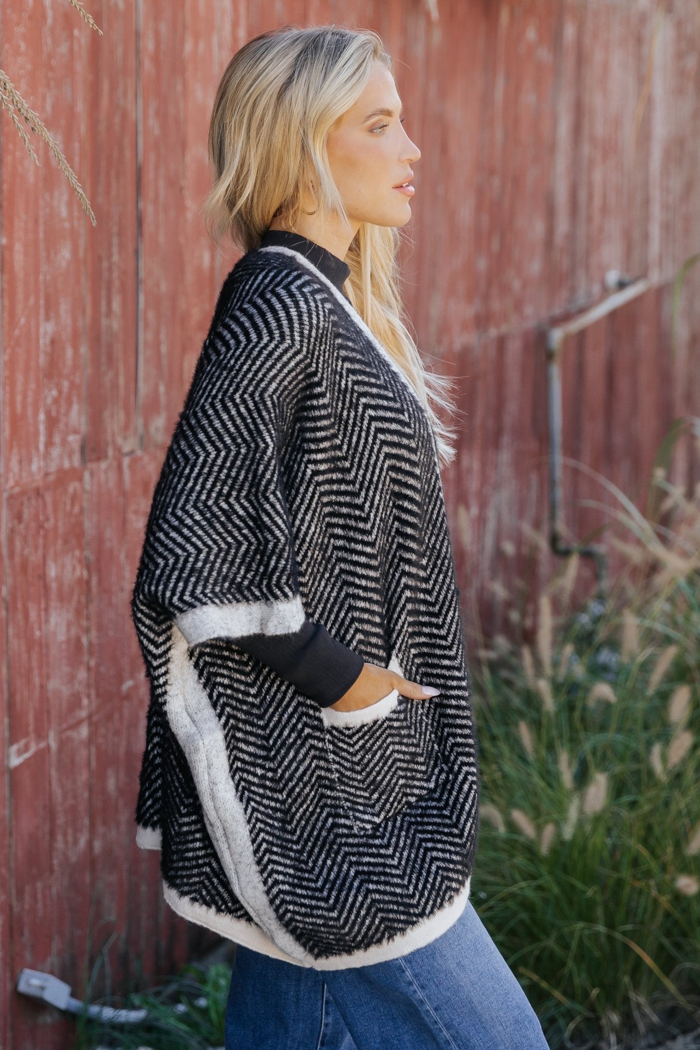 Fuzzy Black Herringbone Kimono