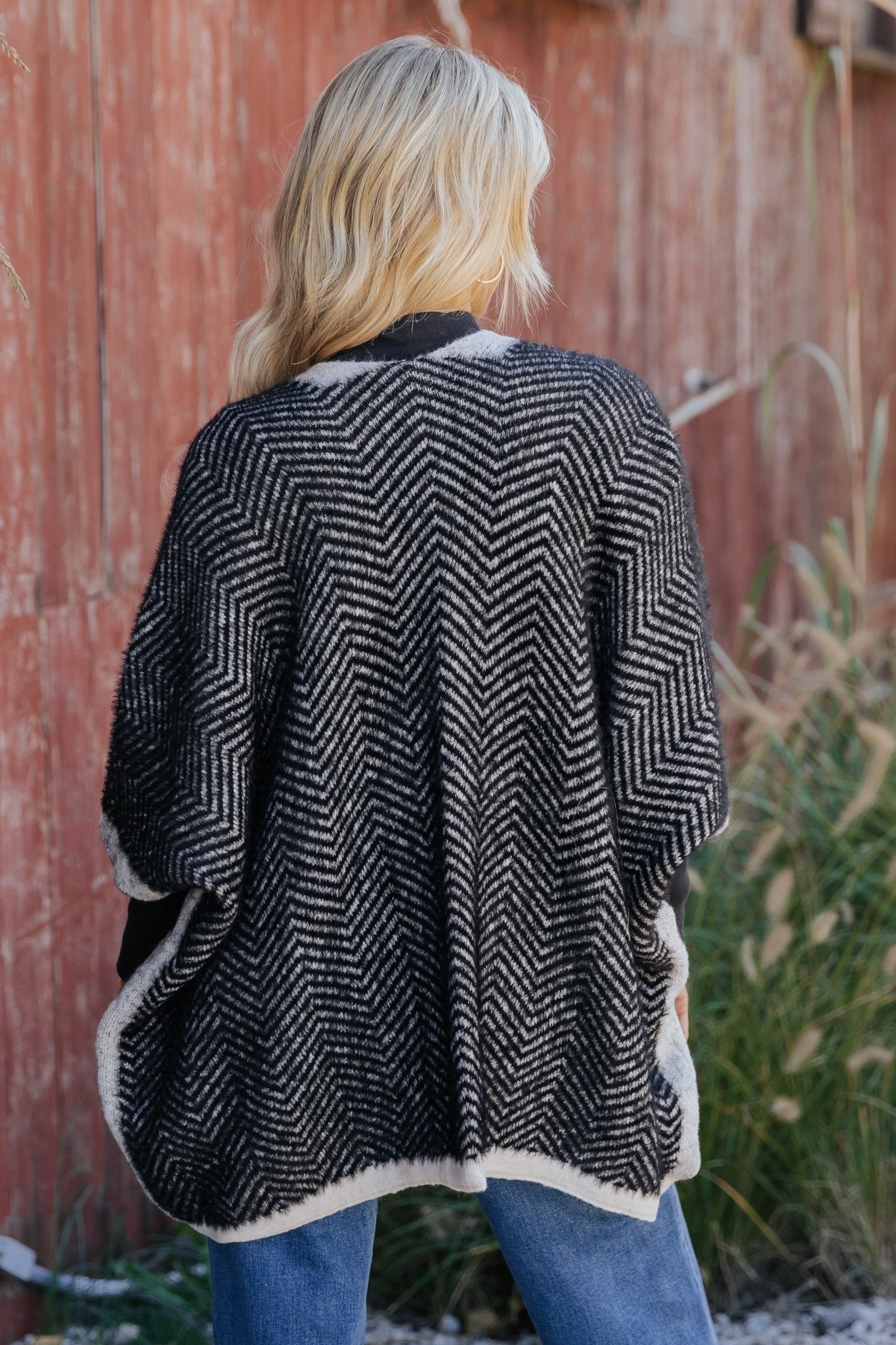 Fuzzy Black Herringbone Kimono