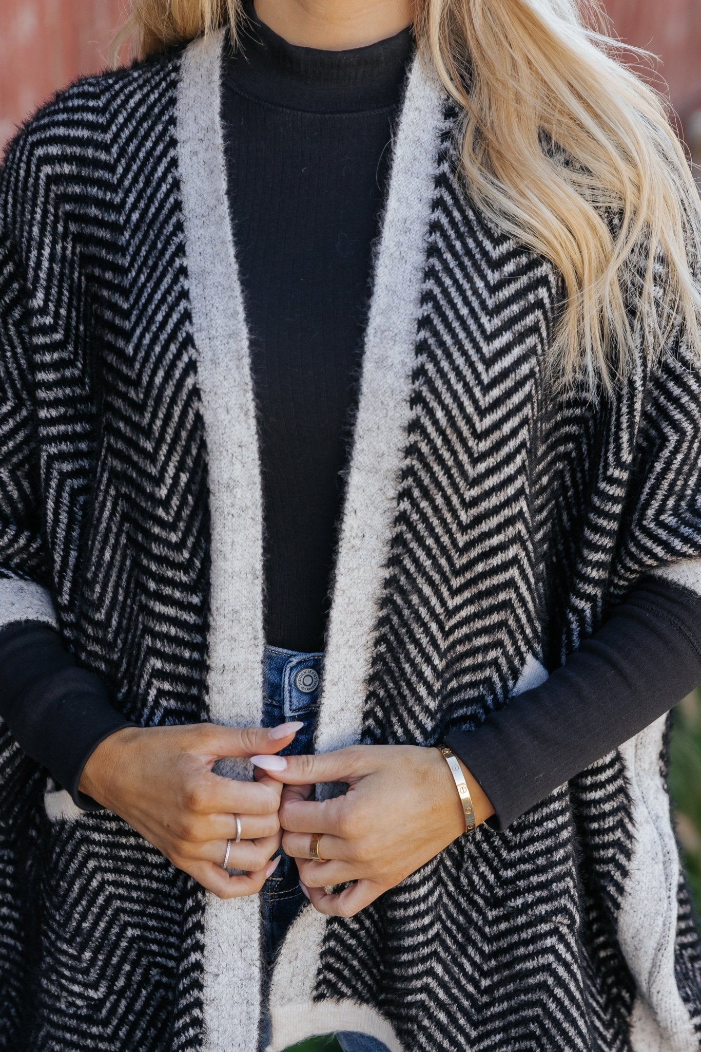 Fuzzy Black Herringbone Kimono